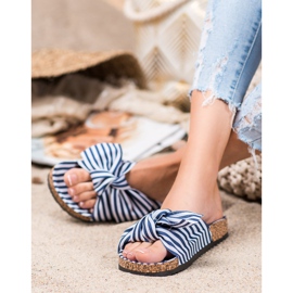 Bona Slippers With A Striped Bow white blue 1