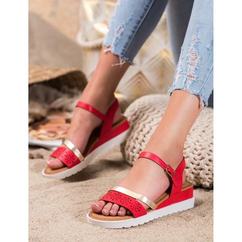 Renda Wedge Sandals With Eco Leather red 1