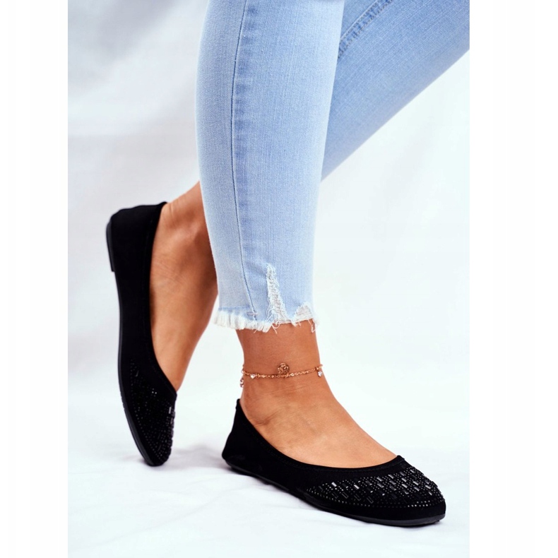 Le Scarpe Women's black ballerinas with Amantero cubic zirconia 2