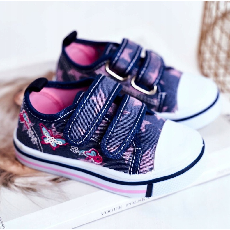 Le Scarpe Children's Sneakers Navy Blue Junalo Velcro pink 1