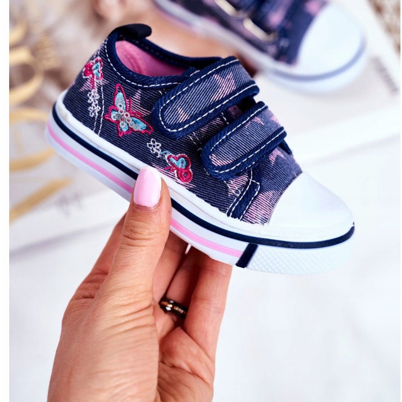 Le Scarpe Children's Sneakers Navy Blue Junalo Velcro pink 2