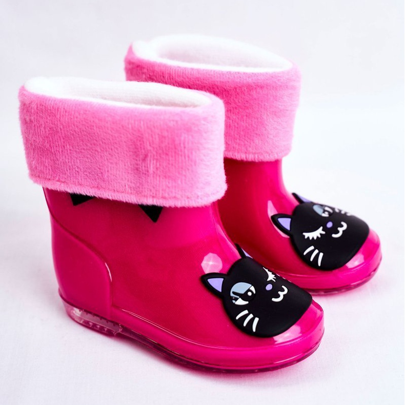 Children's Rubber Rain Boots Pink Cat black 1