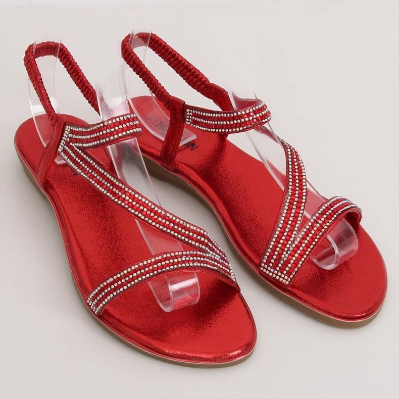 KM-33 Red asymmetric red sandals 1