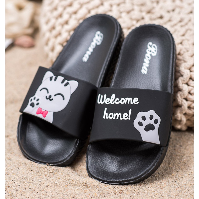 Bona Black Slippers With Application 1