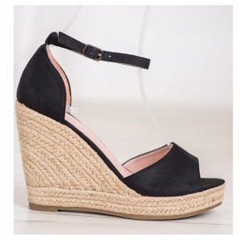 SHELOVET Black Espadrilles On The Wedge 2
