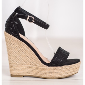SHELOVET Wedge Sandals With Crystals black 2