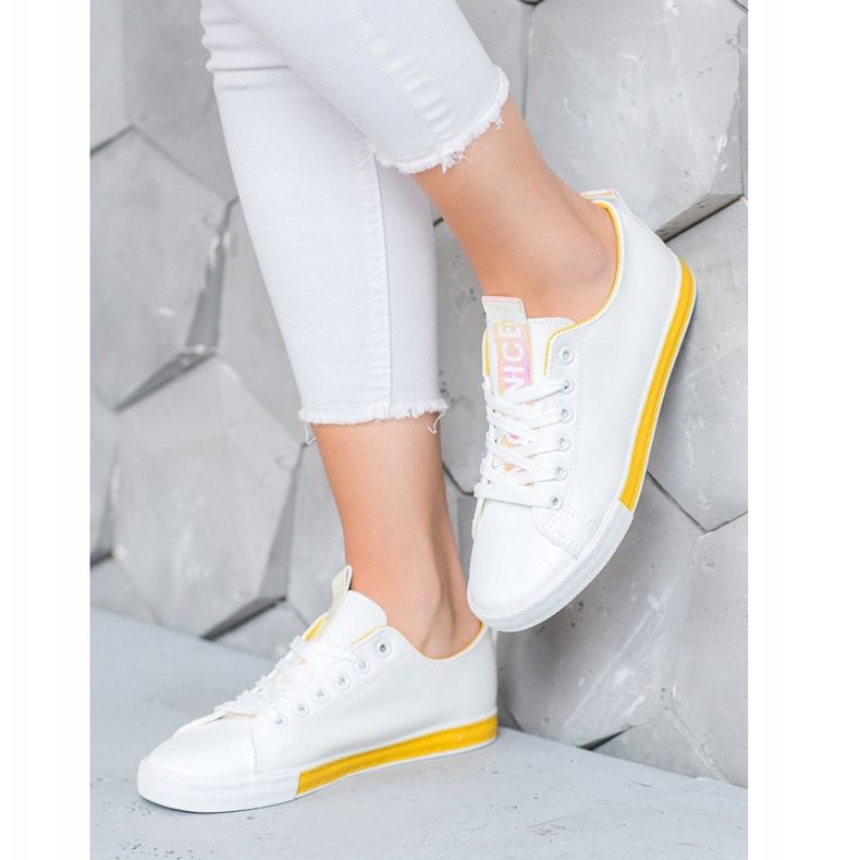 SHELOVET Sneakers With Eco Leather Nice white yellow 1