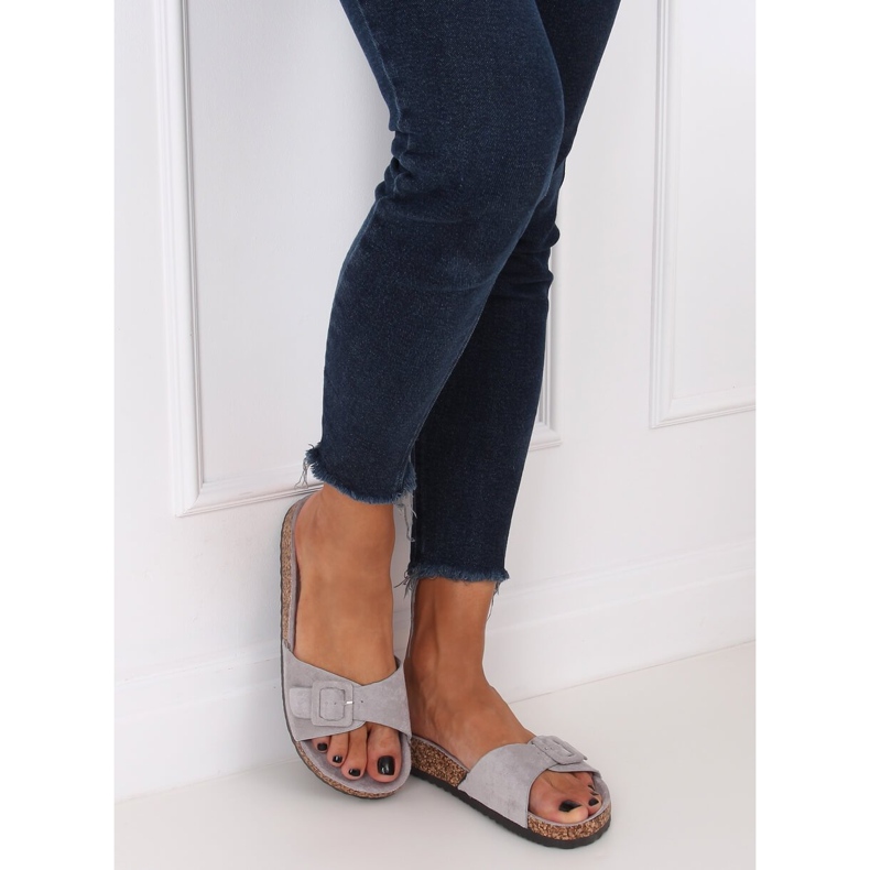 Gray G-5026 Gray cork sole slippers grey 2