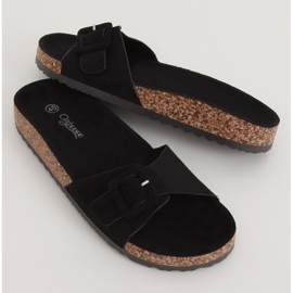 Black G-5026 Black cork sole slippers 1