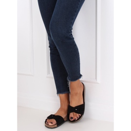 Black G-5026 Black cork sole slippers 2