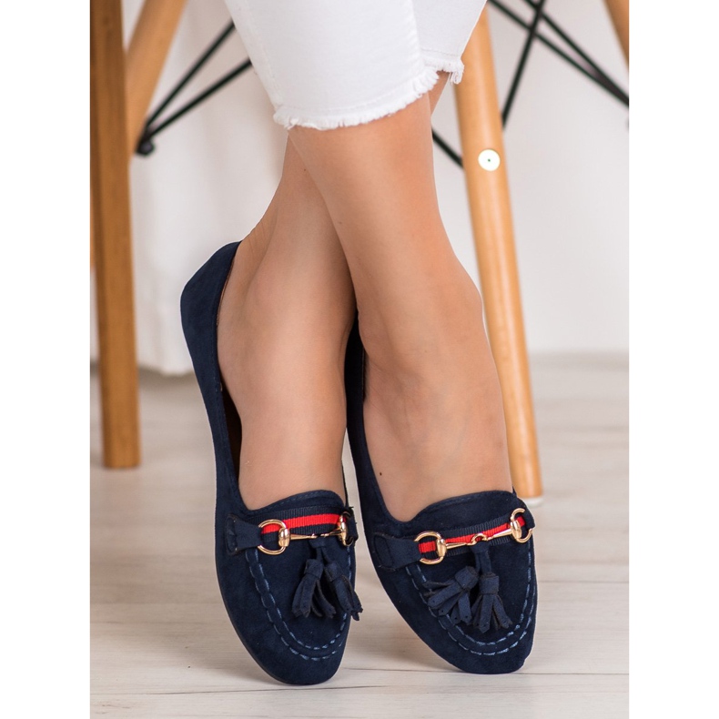 SHELOVET Navy blue loafers with fringes 1