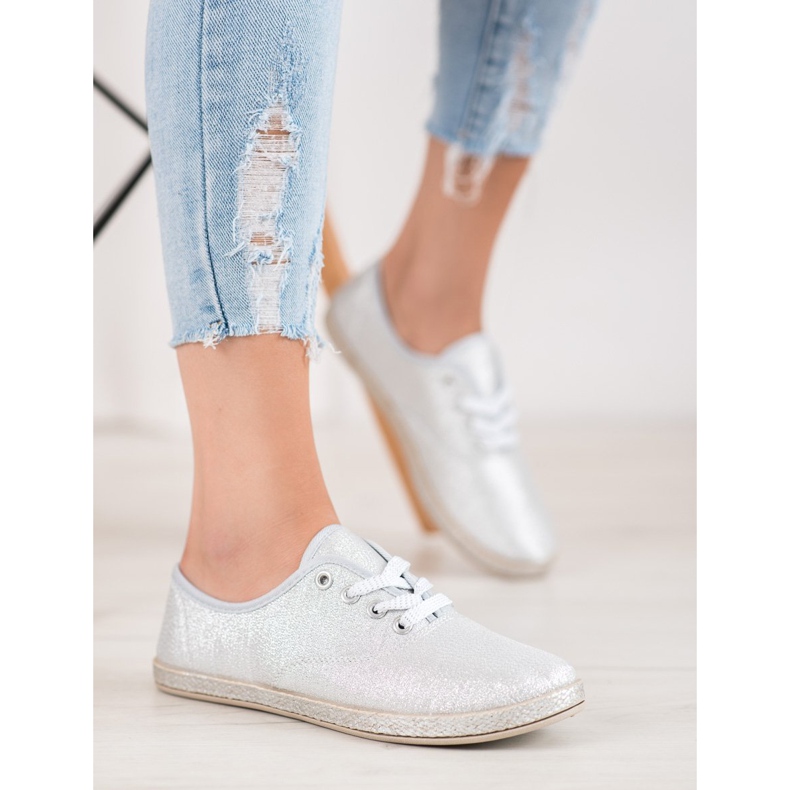 SHELOVET Silver Sneakers With Glitter grey 1