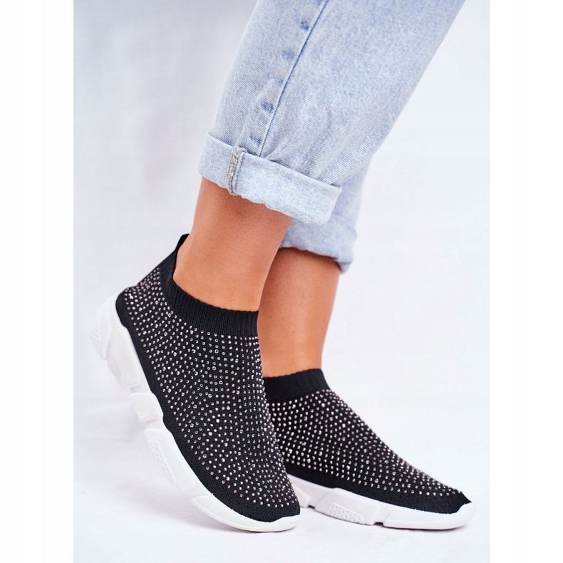PS1 Women's Sport Slip-On Shoes Black with Cubic Zirconia Milodin 1