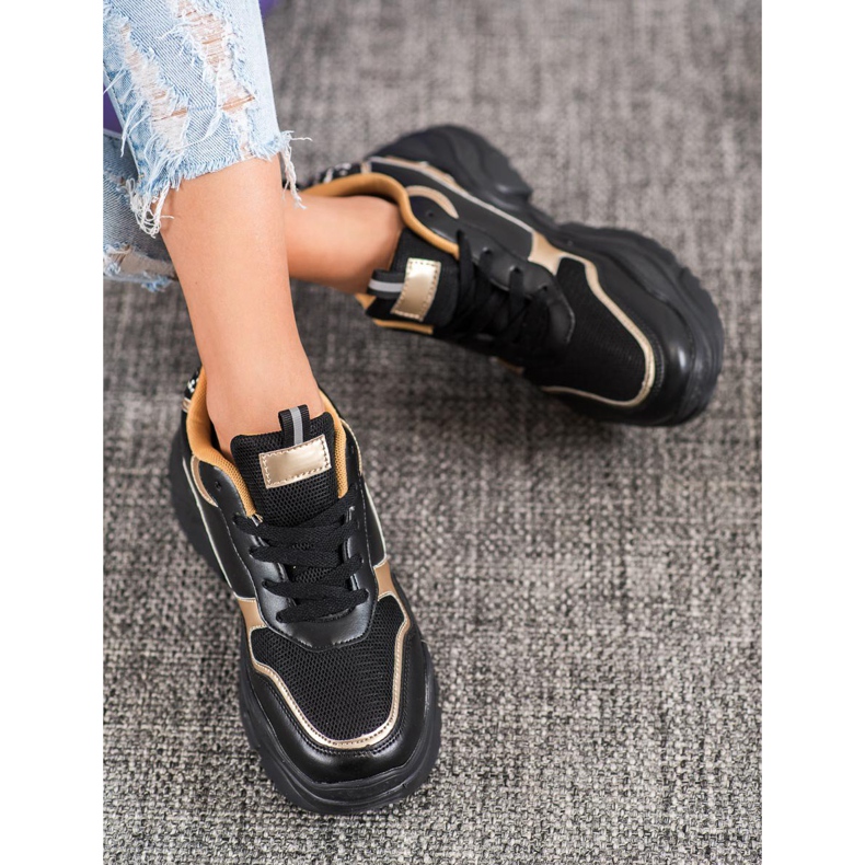 SHELOVET Black Sneakers With Gold Inserts yellow 2