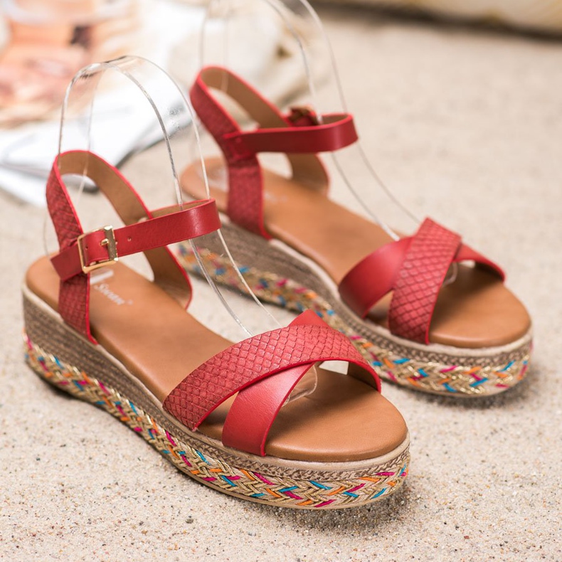 Small Swan Fashionable Sandals With Eco Leather red 2 Small Swan Fashionable Sandals With Eco Leather red 2