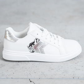 SHELOVET Fashionable Eco Leather Shoes white grey 2