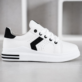SHELOVET Sneakers With Glitter Inserts white black 2