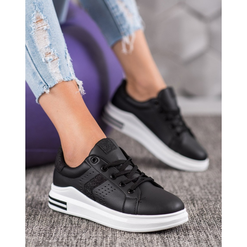 SHELOVET Sneakers With Glitter Inserts black 1