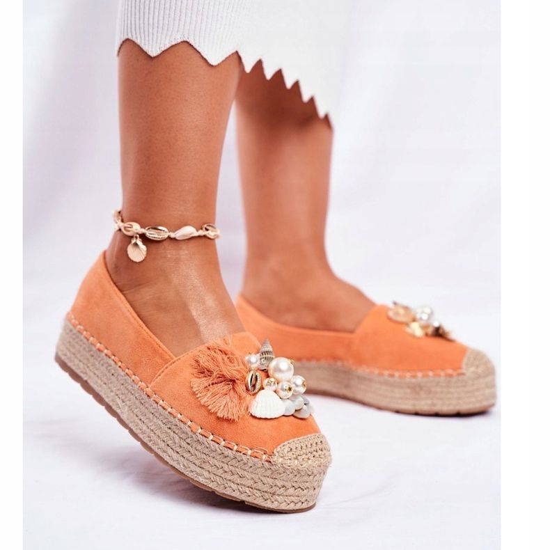 PS1 Women's Espadrilles On The Denver Orange Linen Platform 1