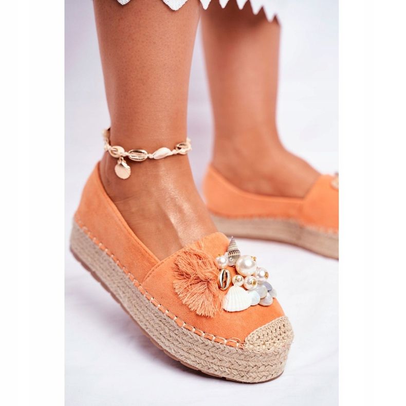 PS1 Women's Espadrilles On The Denver Orange Linen Platform 2