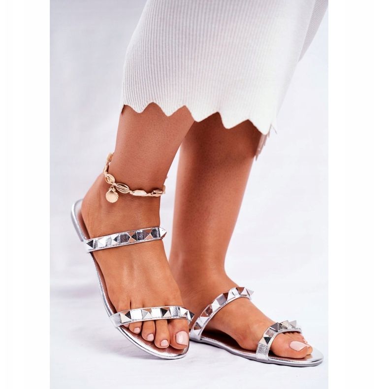 Women's Silver Merrados Slippers with Studs grey 1