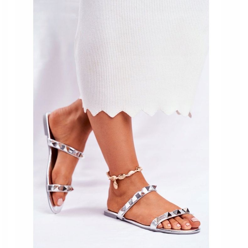 Women's Silver Merrados Slippers with Studs grey 2