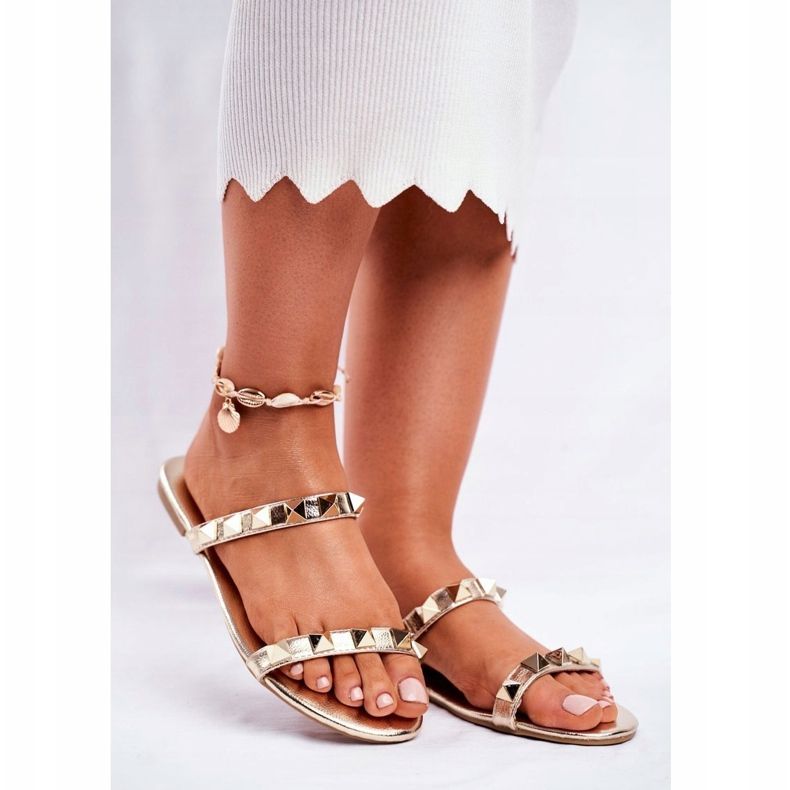 PS1 Women's Sandals with Gold Merrados studs golden 1
