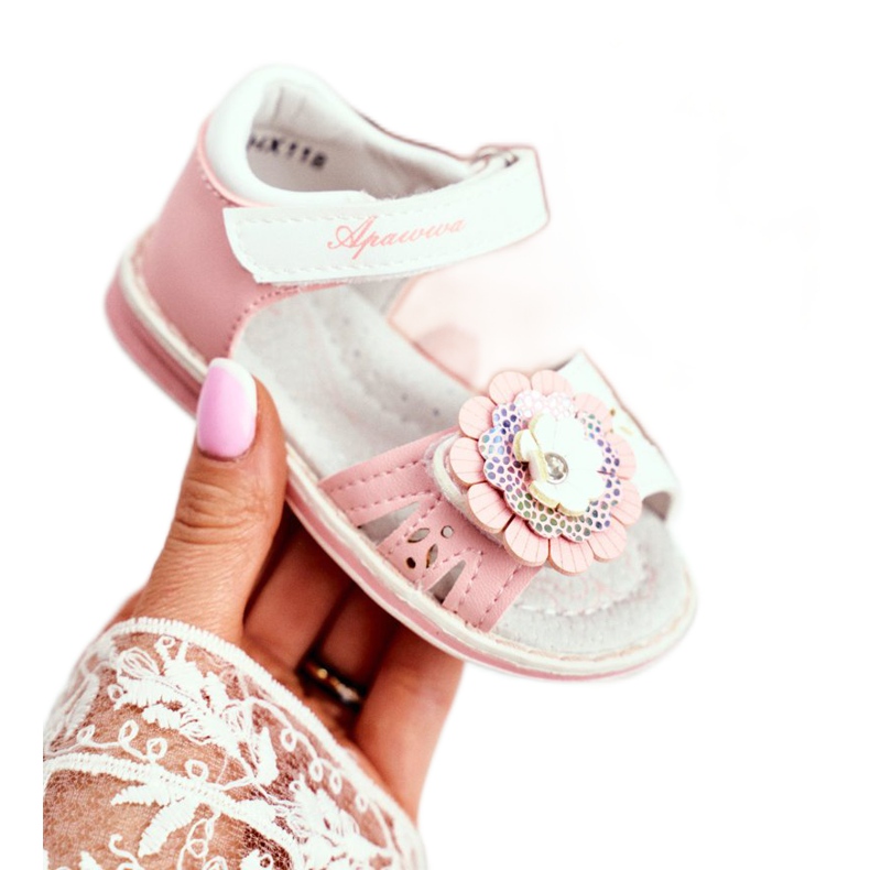 Apawwa Children's sandals with Velcro Flower Pink Mino white 3 Apawwa Children's sandals with Velcro Flower Pink Mino white 3