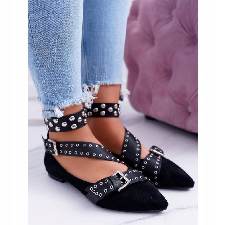 Lu Boo Black Ballerina Straps Rivets In Spitz Esteria 1