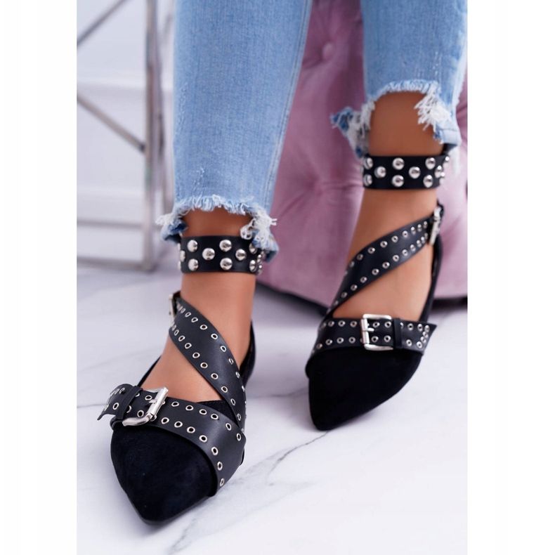 Lu Boo Black Ballerina Straps Rivets In Spitz Esteria 2