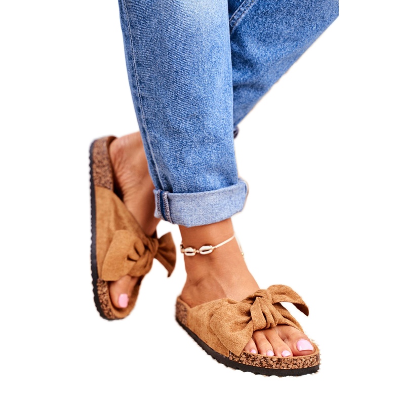 NFR Women's Brown Slippers With A Bow Wendy Cork 1