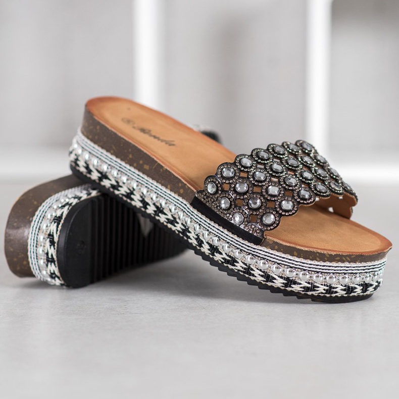 Renda Slippers With Ornaments On The Platform black 1