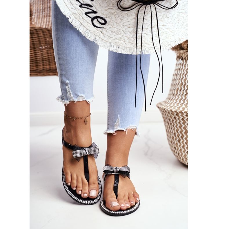 LU BOO Women's Rubber Slippers Black Flip-Flops Rhinestones Lou 2 LU BOO Women's Rubber Slippers Black Flip-Flops Rhinestones Lou 2