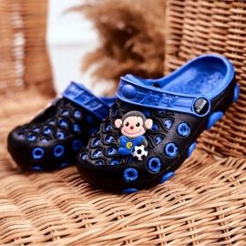 Children's Slippers Foam Crocs Black Monkey Footballer blue 1