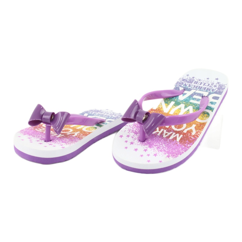 American Club Girls' flip flops, purple flip -flops with a bow 1