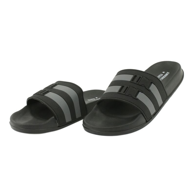 American Club American NH15 men's two-striped swimming pool slippers black grey 2