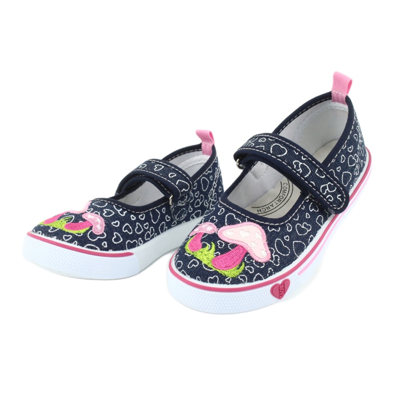 American Club Ballerinas sneakers with Velcro TEN15 hearts white navy blue pink 2 American Club Ballerinas sneakers with Velcro TEN15 hearts white navy blue pink 2