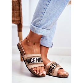 EVento Women's BeNice Beige Flip Flops On Corks With Rhinestones 1