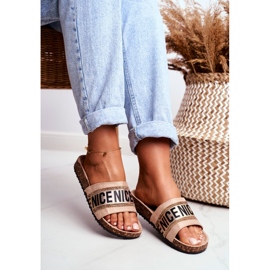 EVento Women's BeNice Beige Flip Flops On Corks With Rhinestones 2