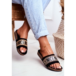 EVE Women's Black Slippers On Cork BeNice Gold Rhinestones yellow 2 EVE Women's Black Slippers On Cork BeNice Gold Rhinestones yellow 2