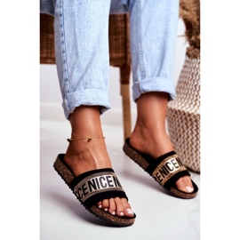 EVE Women's Black Slippers On Cork BeNice Gold Rhinestones yellow 1 EVE Women's Black Slippers On Cork BeNice Gold Rhinestones yellow 1