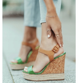Green espadrilles wedge sandals VB76063 beige 1