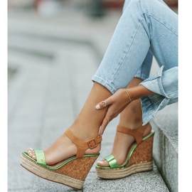 Green espadrilles wedge sandals VB76063 beige 2