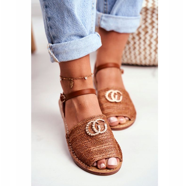 Brown Women's Flat Sandals Lu Boo Braided Felicia 2 Brown Women's Flat Sandals Lu Boo Braided Felicia 2