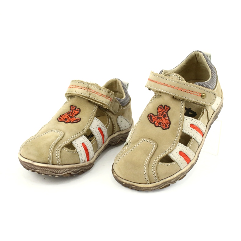American Club K080 beige sandals with velcro brown orange 2 American Club K080 beige sandals with velcro brown orange 2