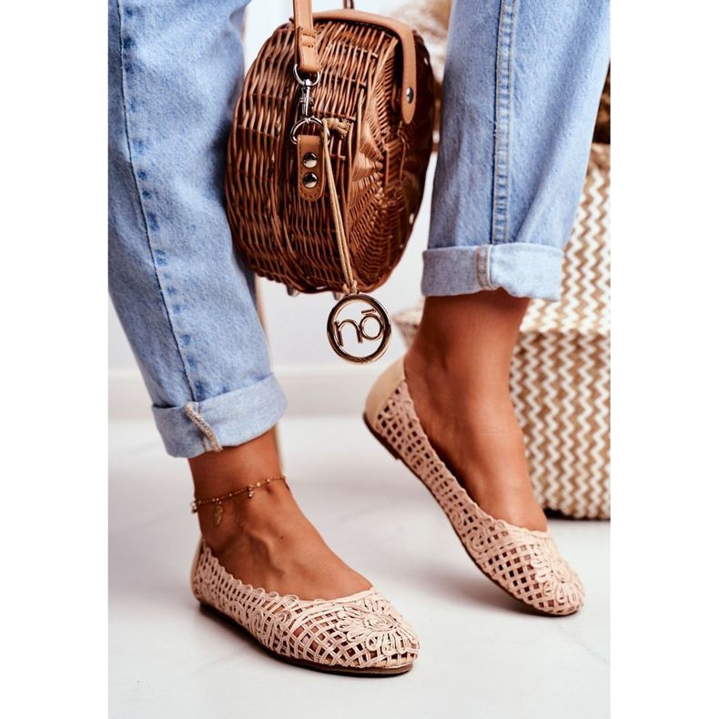 Lu Boo Women's Beige Openwork Ballerinas Braided Carry 1