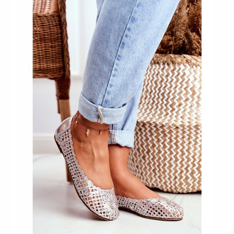 Lu Boo Women's Ballerinas Silver Openwork Braided Carry grey 1