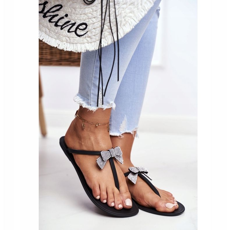 LU BOO Women's Rubber Slippers Black Flip-Flops Bows Georgia 2