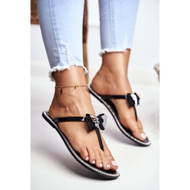 LU BOO Women's Rubber Slippers Black Flip-Flops Lissy Rhinestones 1
