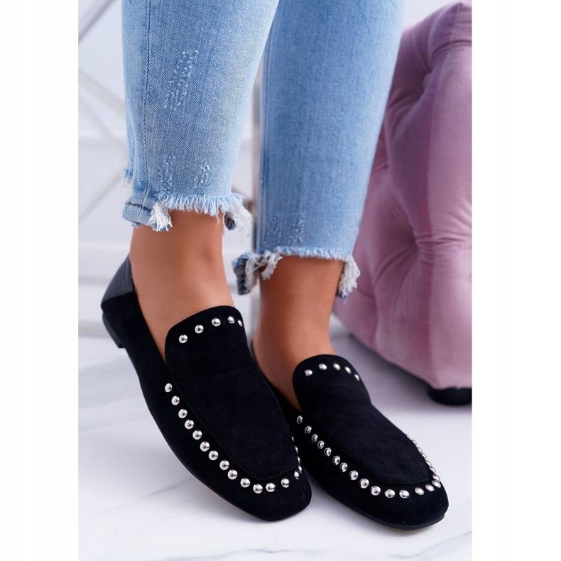 Lu Boo Women's Black Lords Ballerinas with Planta Rhinestones 1